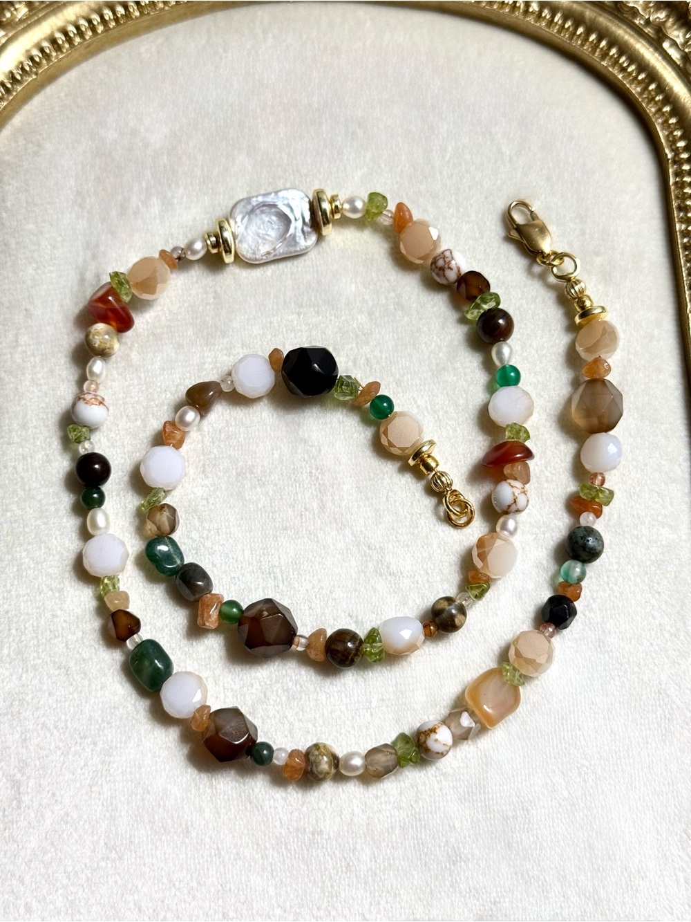 Multicolor Natural Stone Beaded Necklace with Gold Accents